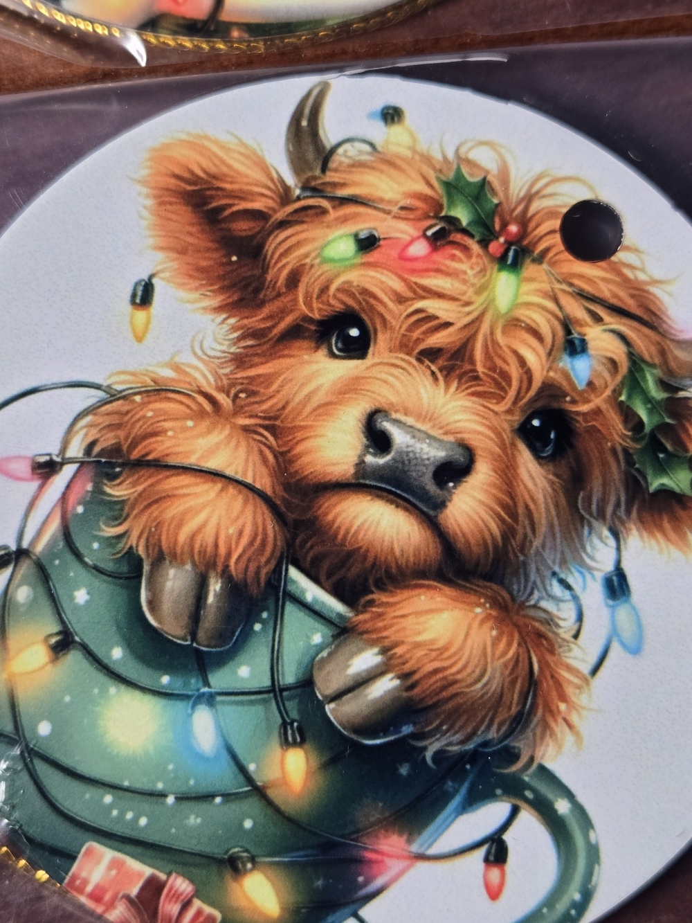 Set Of 4 Highland Calf Decorative Christmas Ornaments Metal - Picture 5 of 6